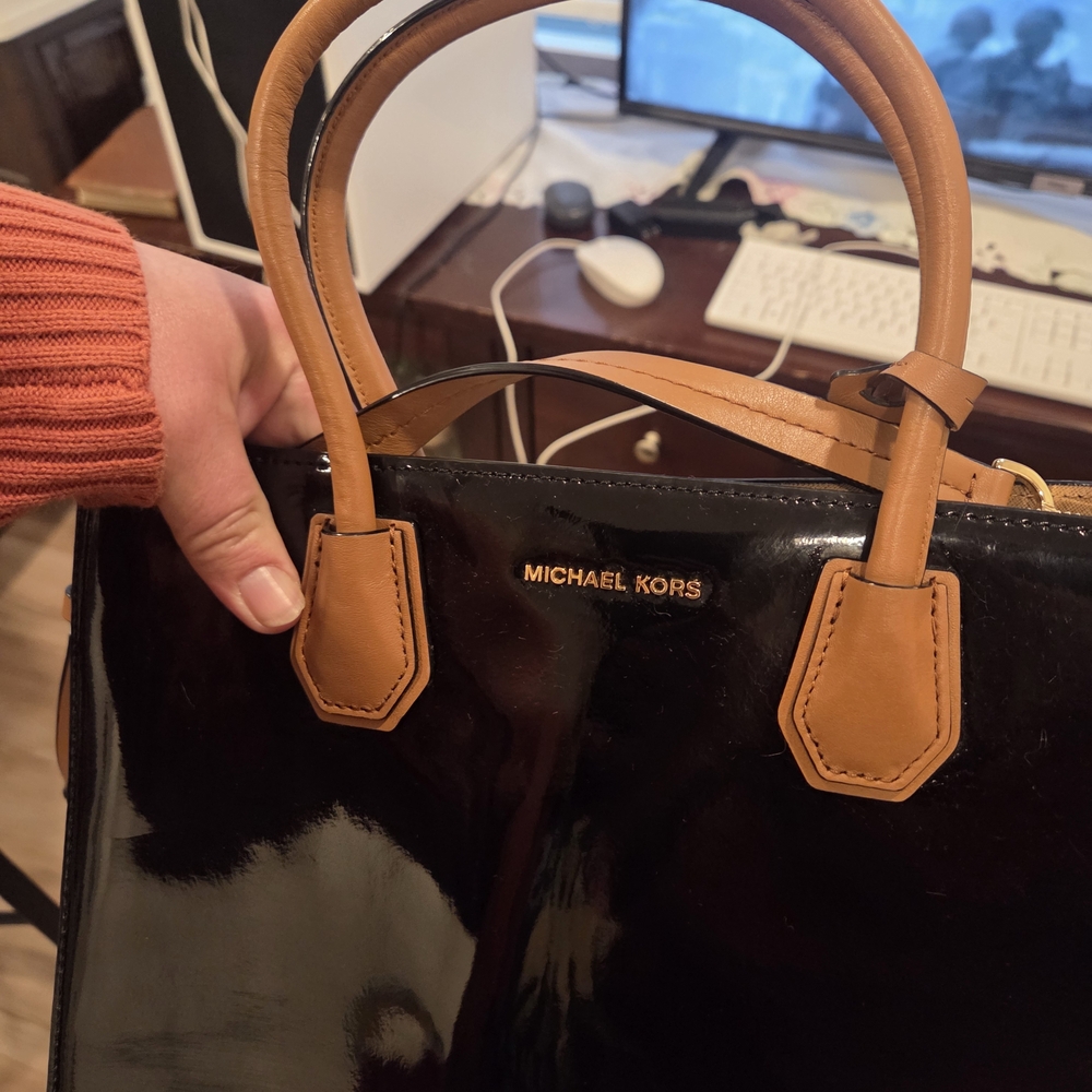Michael Kors Black Satchel with Tan Accents